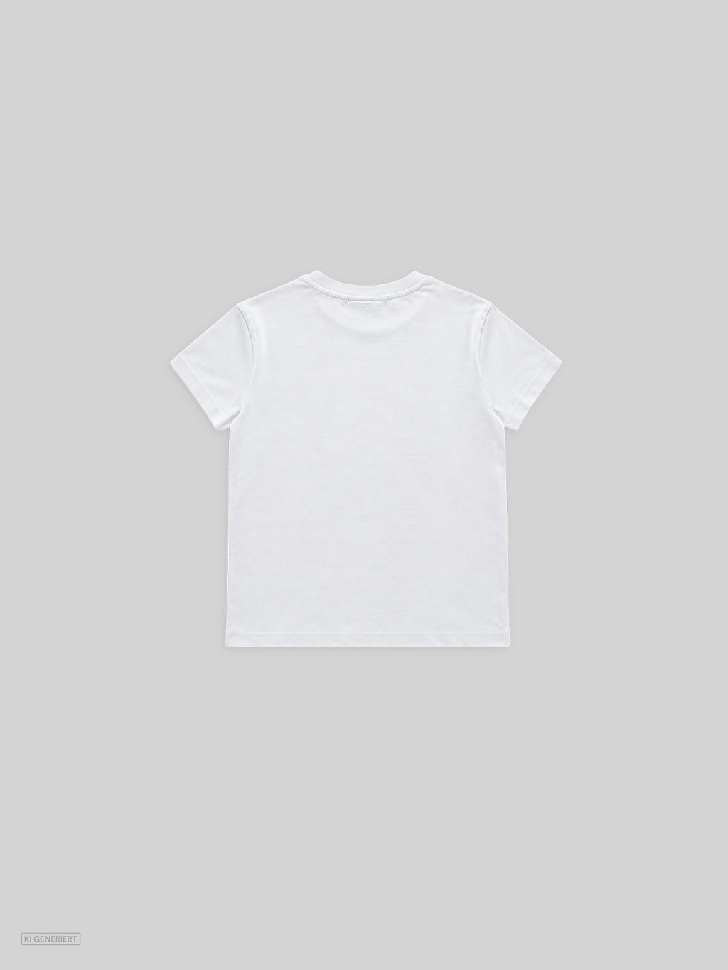 Weißes kurzärmliges T-Shirt mit Rundhalsausschnitt in schmalerer Passform, schlichte Rückansicht ohne Print auf hellgrauem Hintergrund