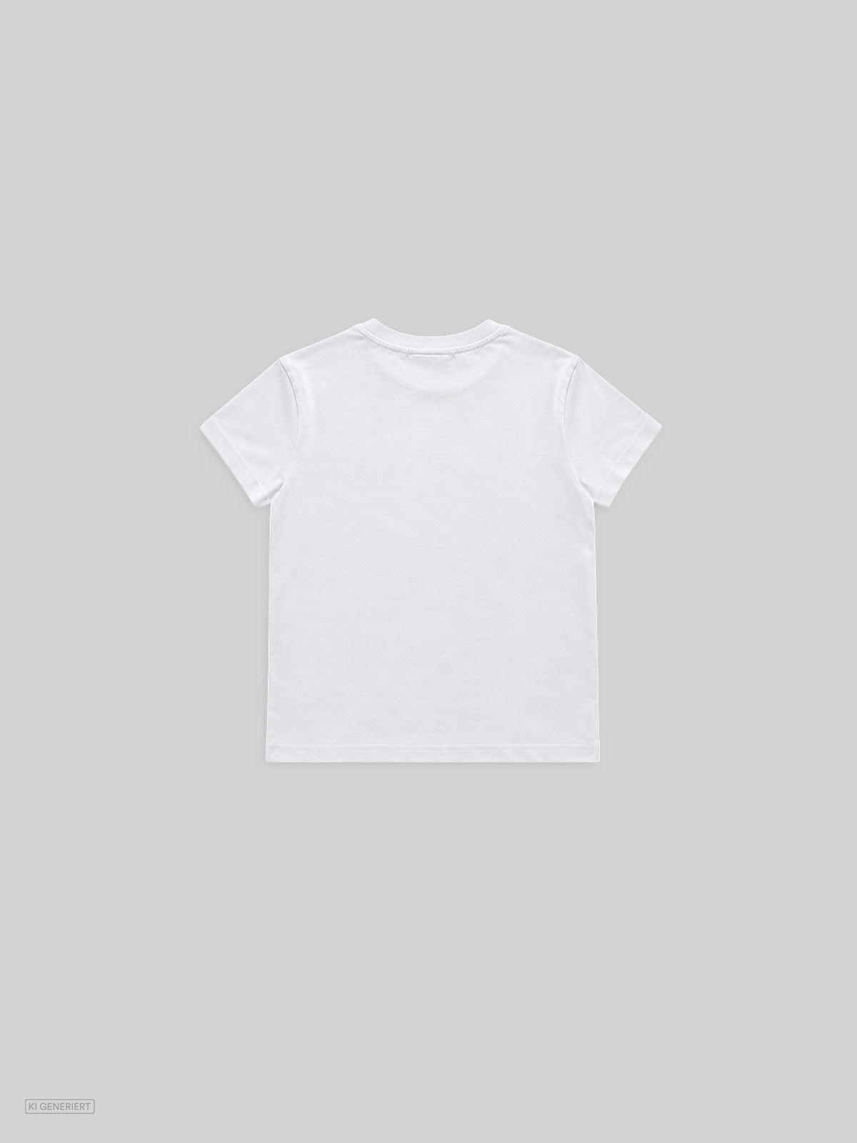 Weißes kurzärmliges T-Shirt mit Rundhalsausschnitt in schmalerer Passform, schlichte Rückansicht ohne Print auf hellgrauem Hintergrund