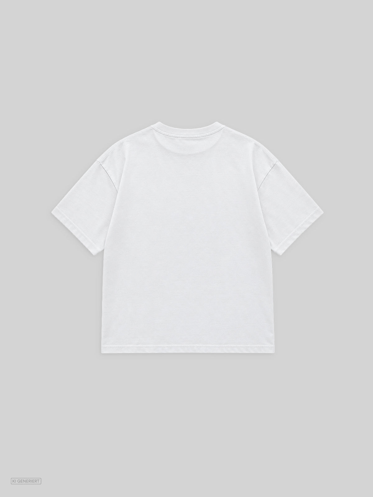 Weißes Oversized-T-Shirt mit Rundhalsausschnitt und überschnittenen Schultern, Rückansicht auf hellgrauem Hintergrund