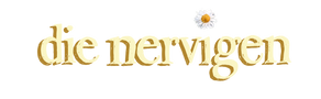 die nervigen Logo: cremegelber Schriftzug mit einem Gänseblümchen als i-Punkt